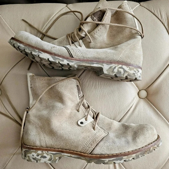 Bussola Combat Boots Lightweight Leather Suede Taupe Beige Camo size 9.5 Italy - Picture 1 of 8